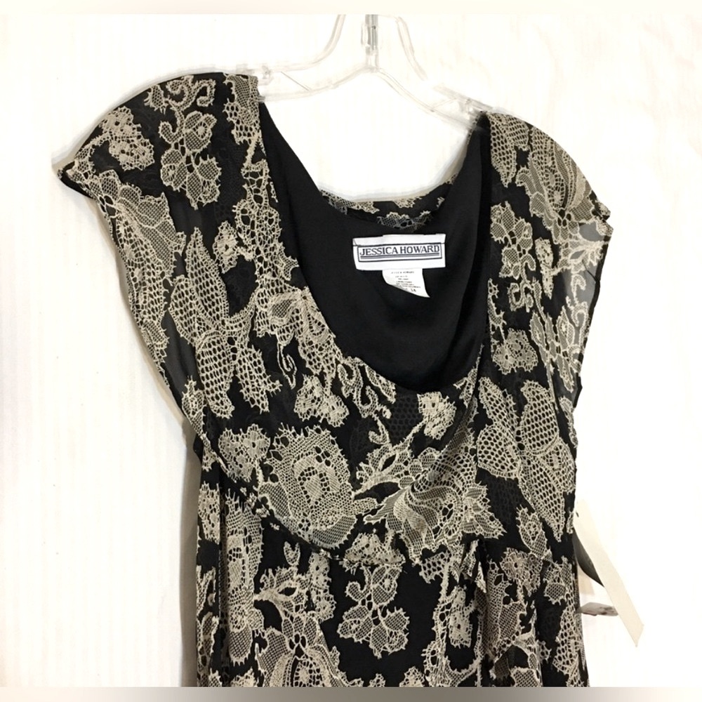 NWT Black Jessica Howard Hi-Lo Lace Patterned Maxi Dress Size 14 - Picture 3 of 8